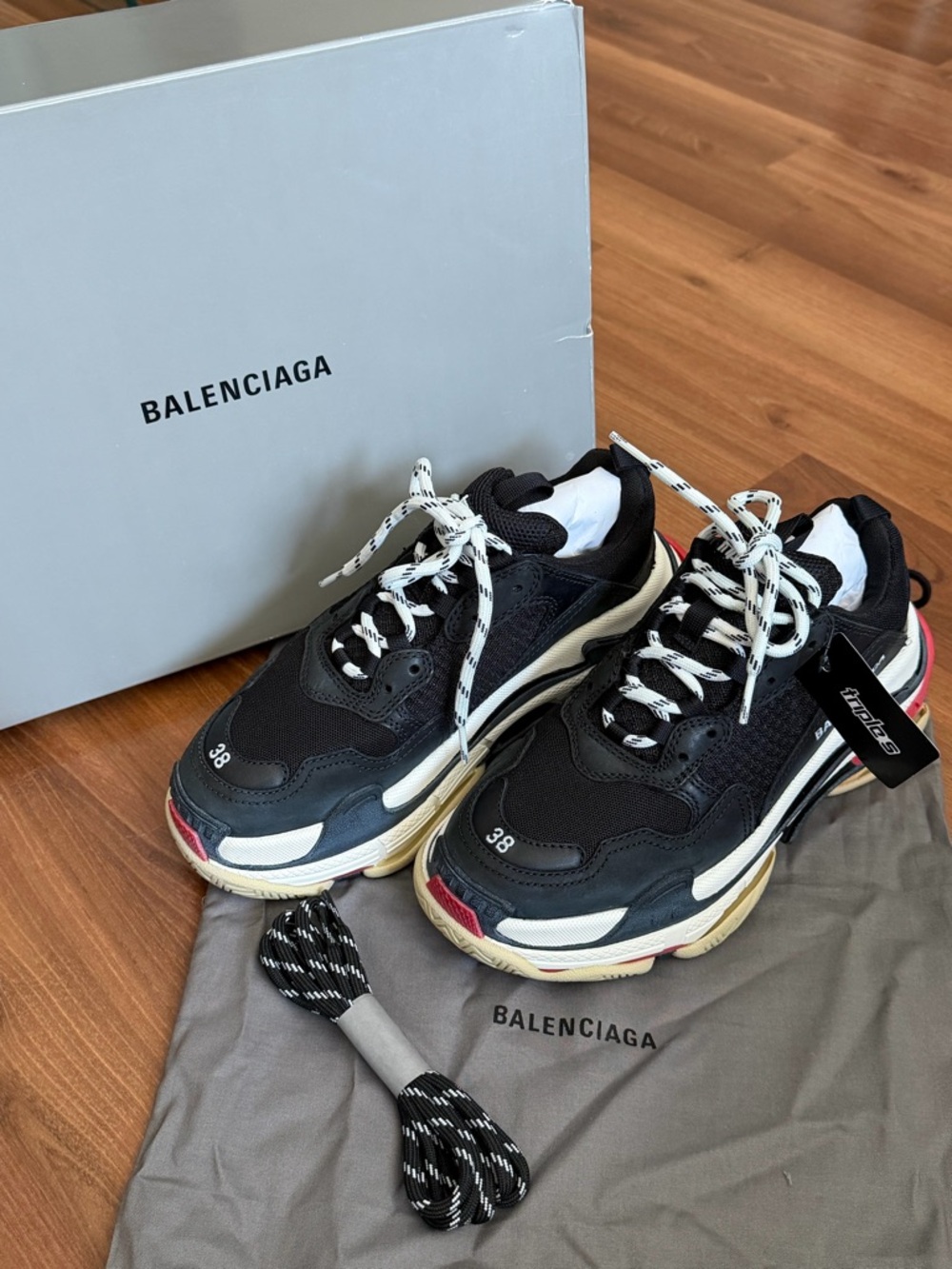 Balenciaga Triple S Sneakers in Black Cream and Red